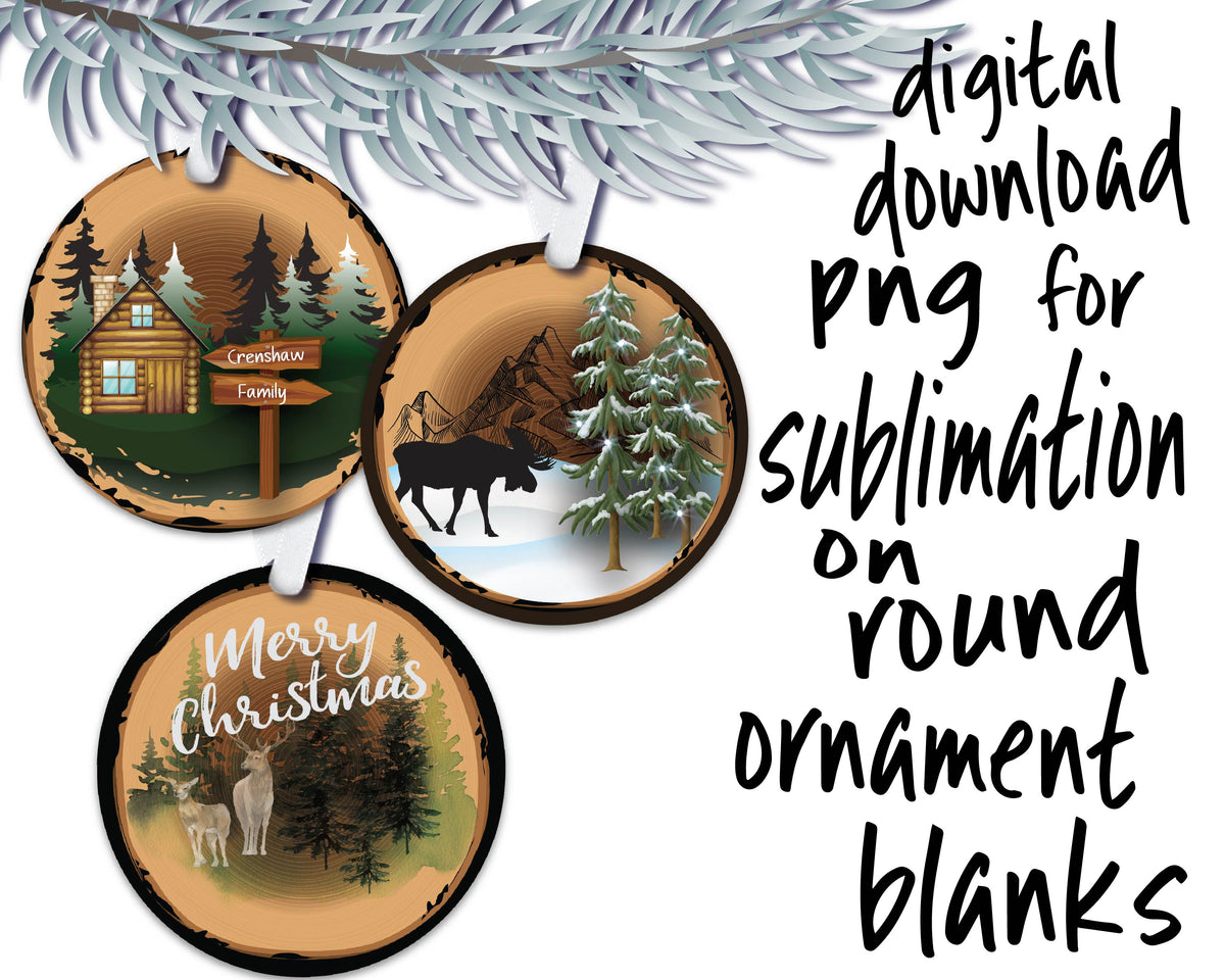 wood slice sublimation png bundle for round ornaments – Crimson & Coral ...